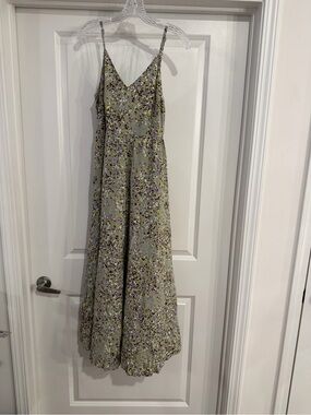 Floral Spaghetti-Strap Maxi Dress in Sage Green